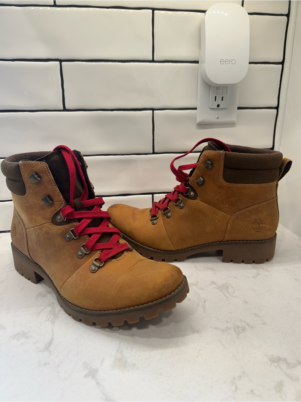 Timberland Women's 9.5 Ellendale Mid Hiking Lace Up Boots Leather Wheat Brown - Picture 5 of 13
